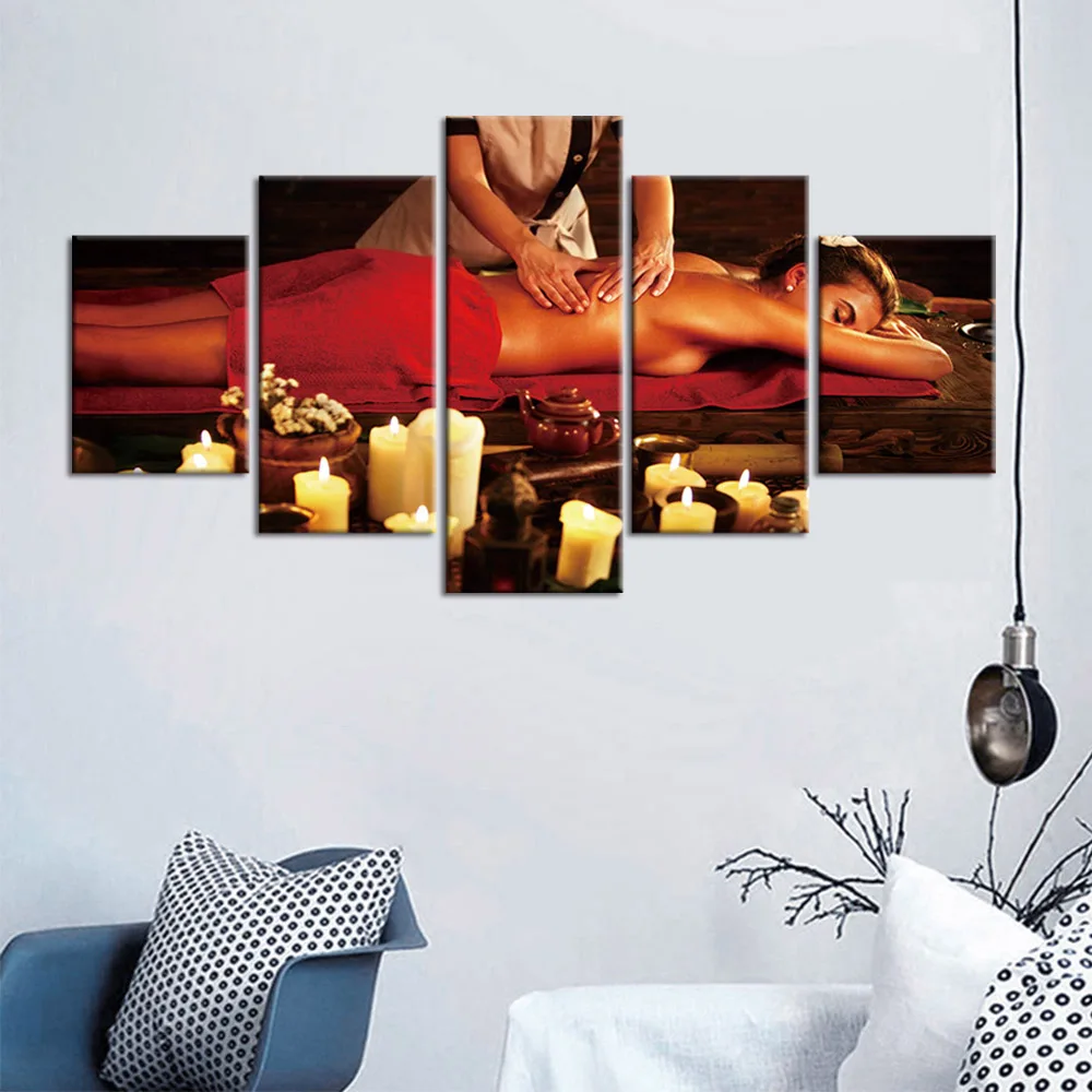 

No Framed 5Pcs Beauty Salon Spa Massage Wall Art Canvas Posters Pictures Paintings Home Decor Accessories Living Room Decoration