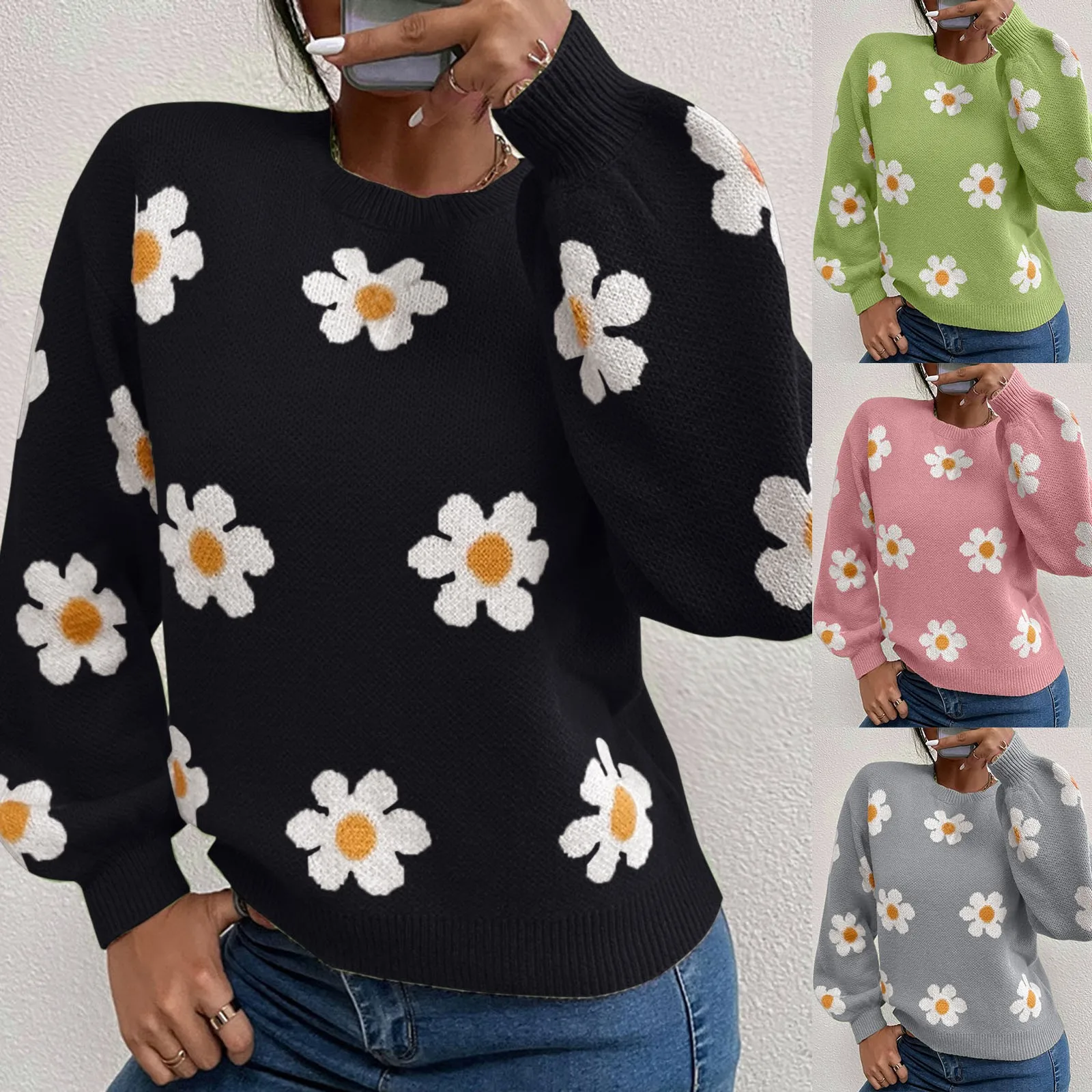 

Вязаный жаккардовый свитер с цветочным рисунком, свитеры в США, водолазка, Мужской пуловер, платье, свитеры, вязаные свитеры для женщин, пуло...