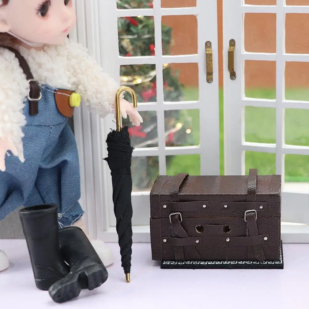 

1:12 Dollhoue Miniature Model Toys Accessories Boots Umbrella Luggage Travel Set Doll House Accessories for Kids Gift