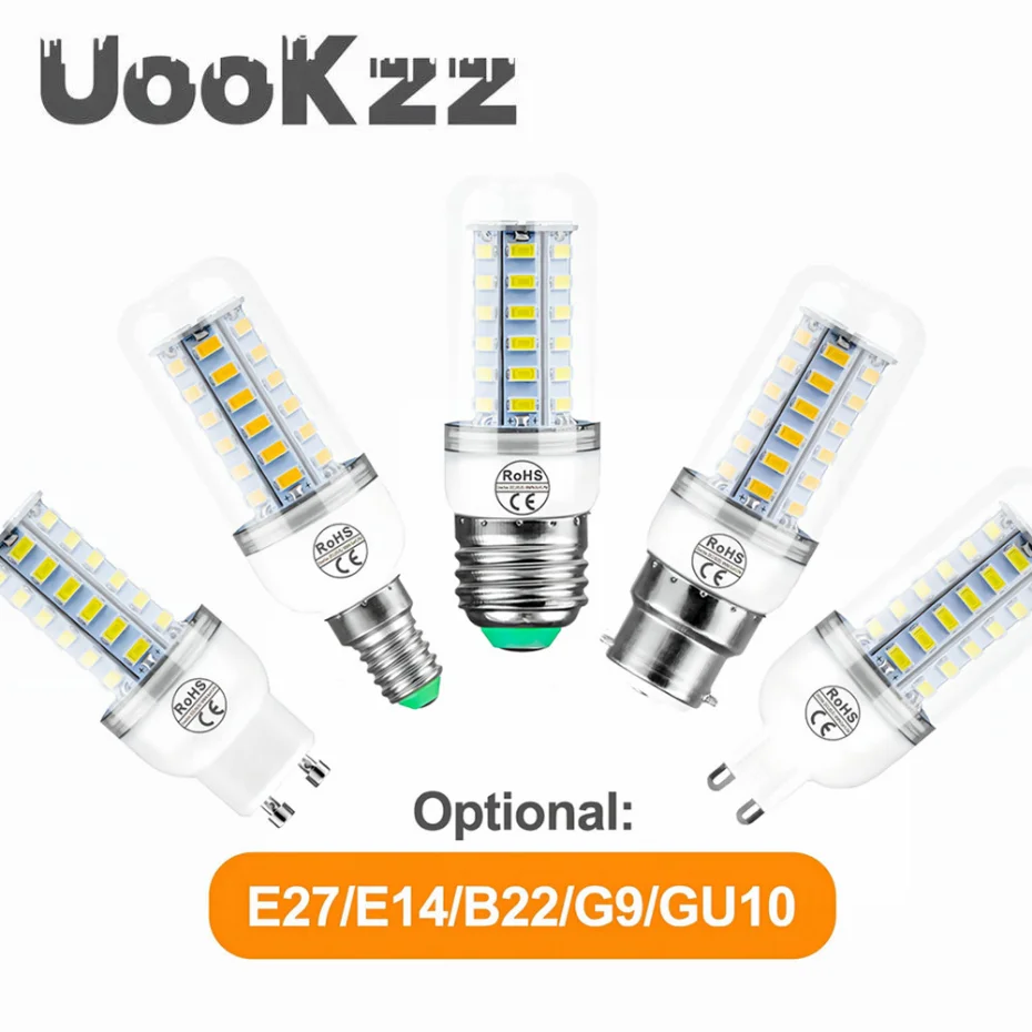 

UooKzz LED E27 E14 B22 G9 GU10 Corn Bulb 24 36 48 56 69 72 LEDs SMD 5730 AC 220V Lampada LED Lamp Chandelier Candle LED Light