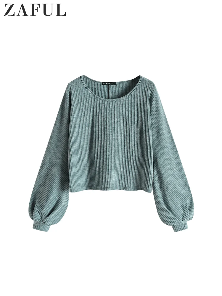 

ZAFUL Women's Sweater O-neck Lantern Long Sleeve Pullover Solid Oversized Loose Sweater Batwing Sleeve Top for Autumn