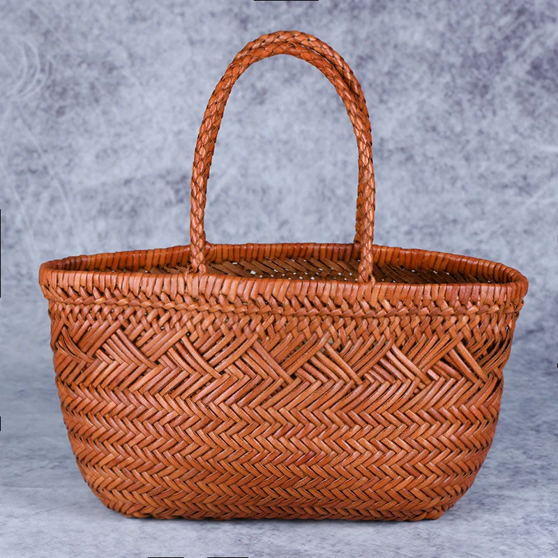 

Designer woven tote bag women's genuine leather cowhide knitted shopping basket handbag women's bucket bag 2022 new