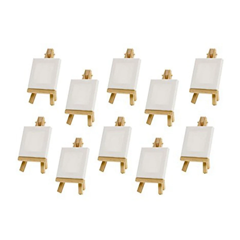 

10 Sets Mini Display Easel With Canvas 8X8cm Wedding Table Numbers Painting Hobby Painting Craft Diy Drawing Small Table Easel G