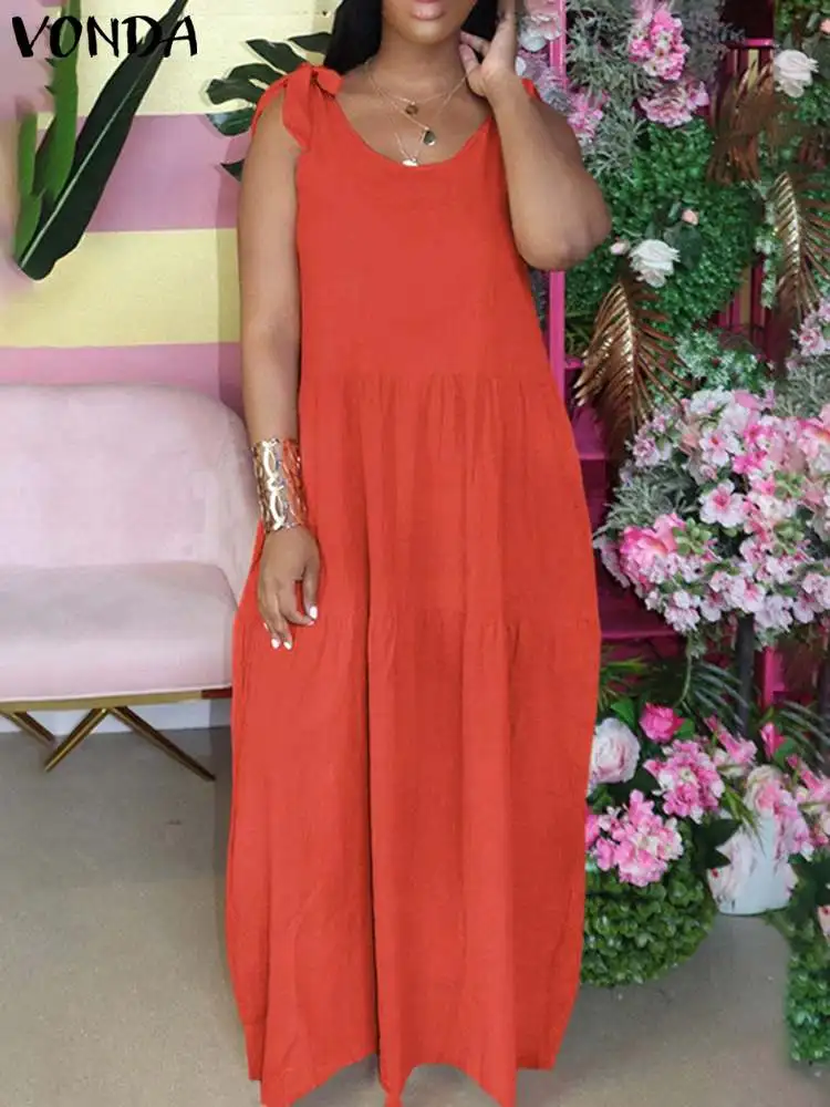 

Beach Tank Dress Women Summer Sundress VONDA 2022 Holiday Sexy Sleeveless Casual Party Robe Dress Female Party Vestido Oversized