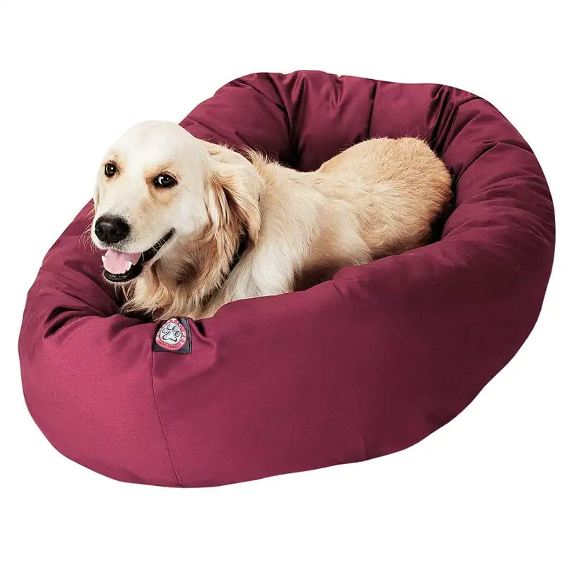 

New Bagel Pet Bed For Dogs, Burgundy, Large Soft Sleep House Cushion Pet Product Accessories