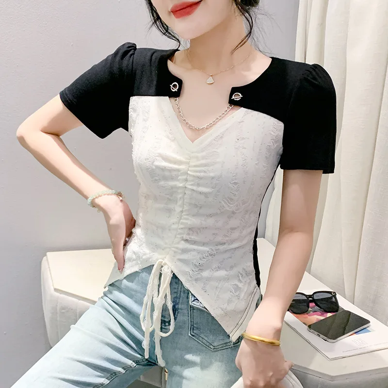 # 7195 Необычная футболка женская короткая с принтом бабочки сексуальная вечерняя