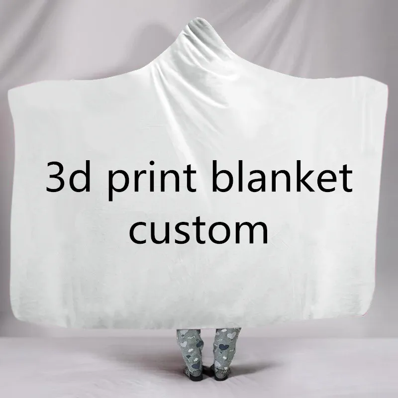 

Customized Picture Wearable Fleece Blanket Hoodie Cloak Fleece Warm Hooded blanket Sherpa Throw Blankets For Beds Sofa Nap Cover