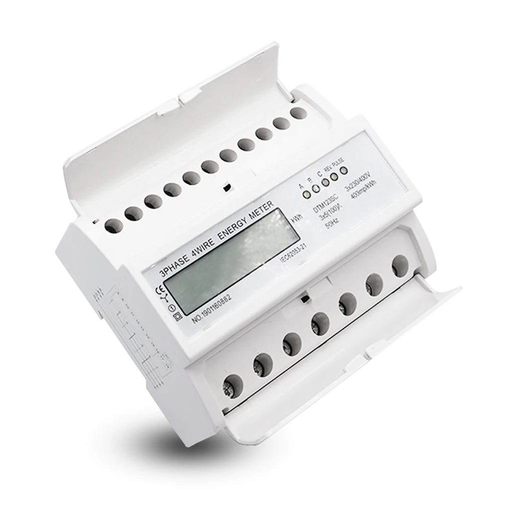 

DIN Rail Electric Meter Portable Detachable Plastic Case 5-100A Rail-mounted 3 Phase 4 Wire Indoor School Watt Meter