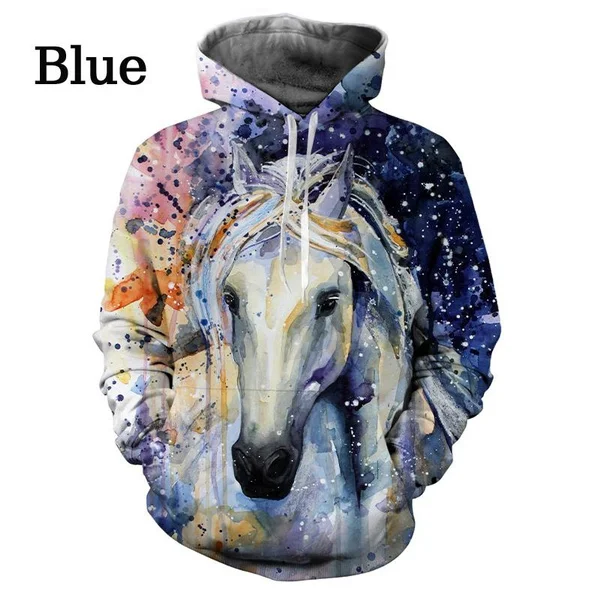 

2022 New Horse 3d Hoodie Animal Painted Print Fashion Funny Street Hip Hop Style Hoodie