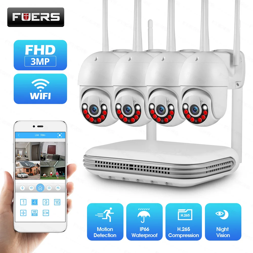 

Камера Наружного видеонаблюдения Fuers H.265 3 Мп Full HD 8 каналов, беспроводной сетевой видеорегистратор, Wi-Fi IP-камеры, комплект для видеонаблюдени...