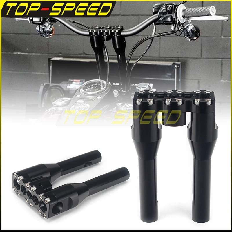 

Black 28mm Clamp 1-1/8" MX Forbidden Handlebar Risers Kit 10" Club Thug Style StreetTech Upright Modular Top Clamp for Harley