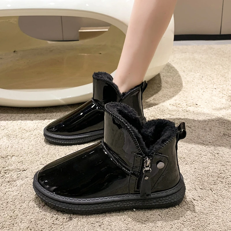 

Зимние ботинки, женские ботинки, Женская Осенняя обувь на молнии, роскошные дизайнерские ботинки на плоской подошве с круглым носком, австр...