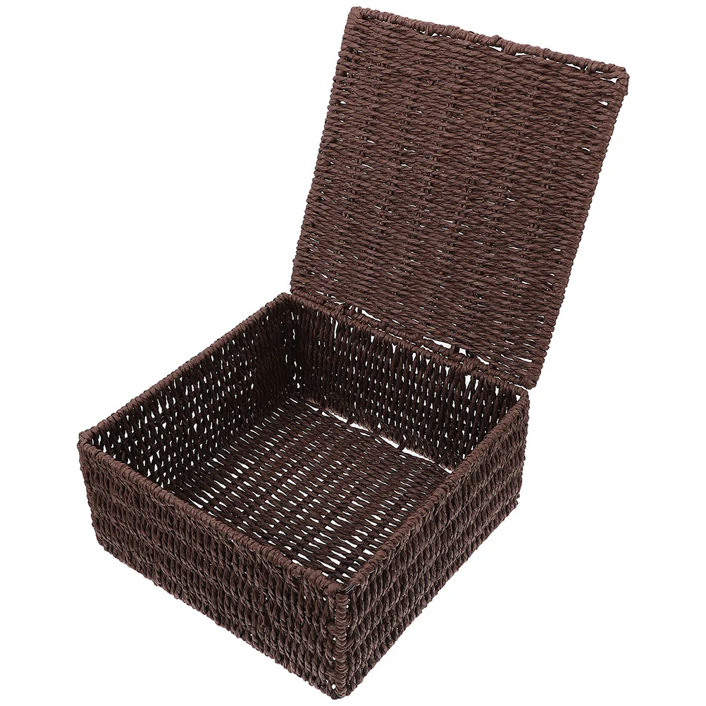 

Basket Storage Box Organizer Closet Kitchen Wicker Rectangular Bins Desktop Fruit Rattan Lidded Farmhouse Decoration Supplies