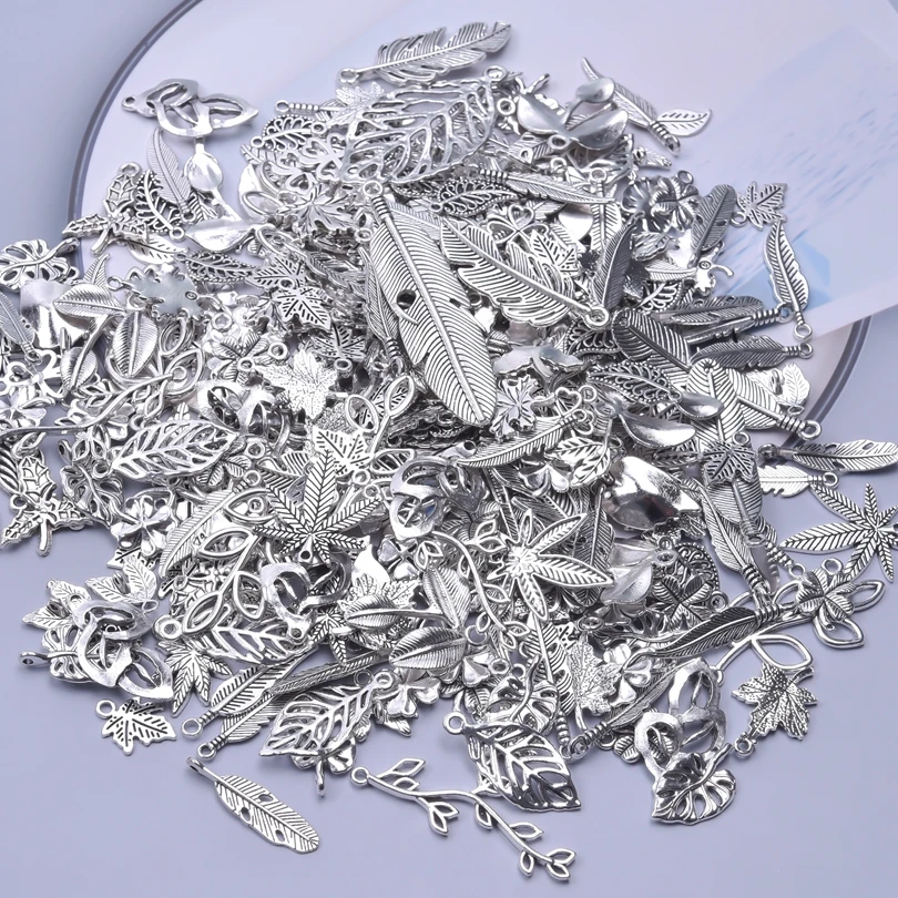 Antique Silver Color Leaf Series DIY Bulk Wholesale Mixed Charm for Jewelry Making Earring Alloy Pendant Fit for Bracelets Craft