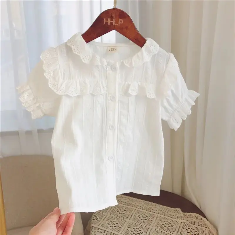 

Summer Shirt Girls Baby School Blouse Lace Flower Girl White Blouse Floral Children's Blouse For Girls Spring Girls Clothes
