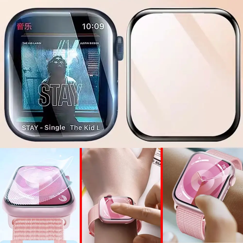 Защитная пленка для Apple Watch Series 9-8-7-6 5 4 Se ultra-2 49 мм 41 45 40 44 3D (не закаленное стекло)
