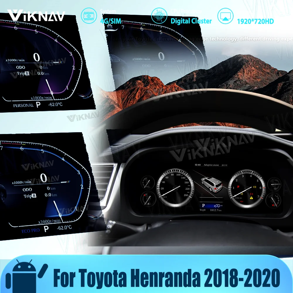 

Экран дисплея автомобиля для Toyota Henranda 2018-2020, цифровая панель, 12,3 дюйма, виртуальный кластер, сменный инструмент, умная стереосистема