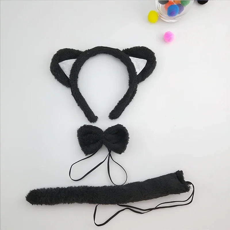 Детский женский костюм с блестками черный плюшевый кот животного повязка на