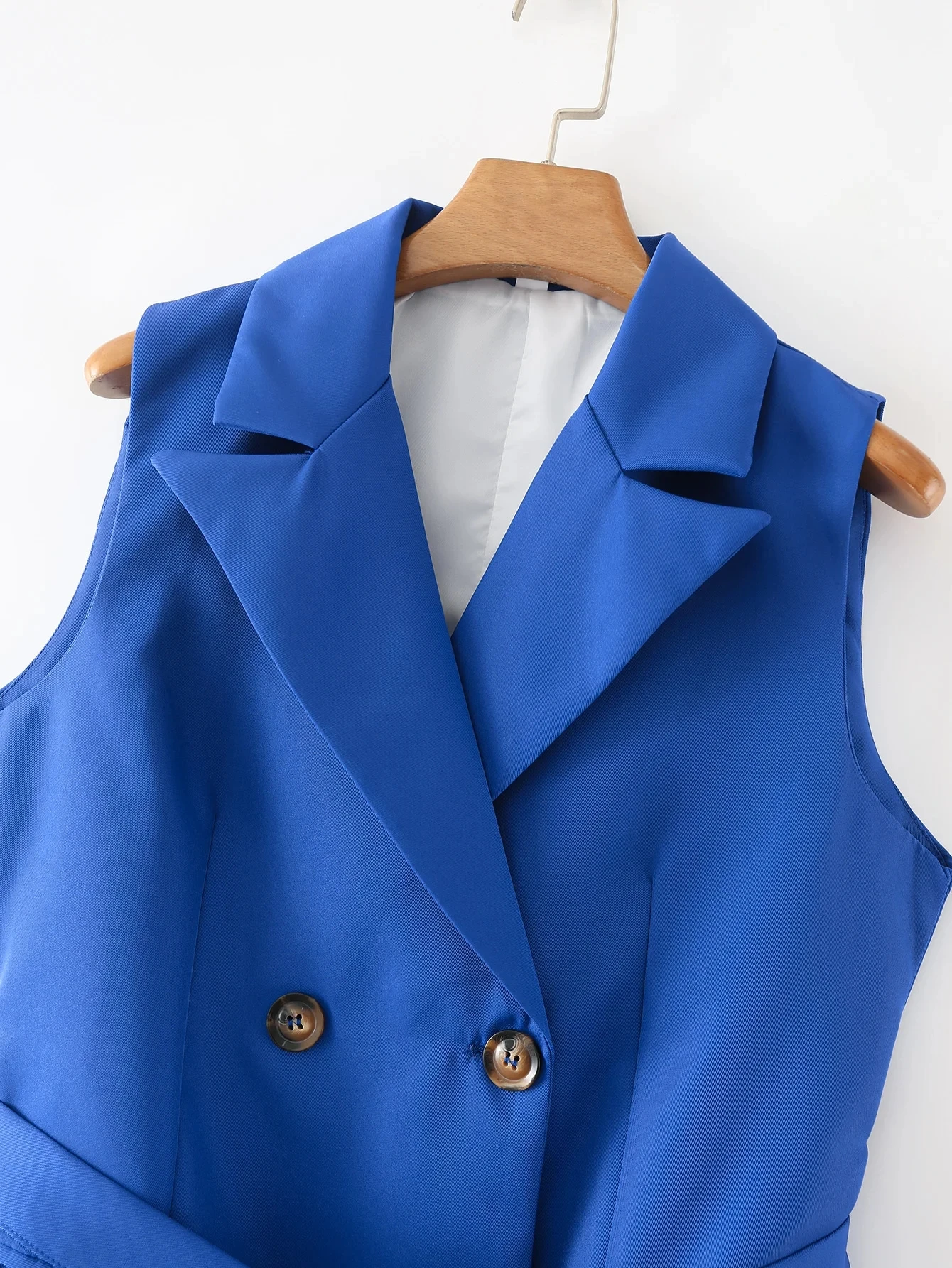 Maxdutti Royal Blue Double Breasted Sashes Vest Dress Women England Style Office Lady Fahsion Sleeveless Blazers