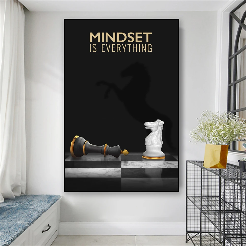 Постер Mindset Is All, Офисная Картина на холсте, настенное искусство, мотивационный холст, печать, украшение комнаты для чтения дома