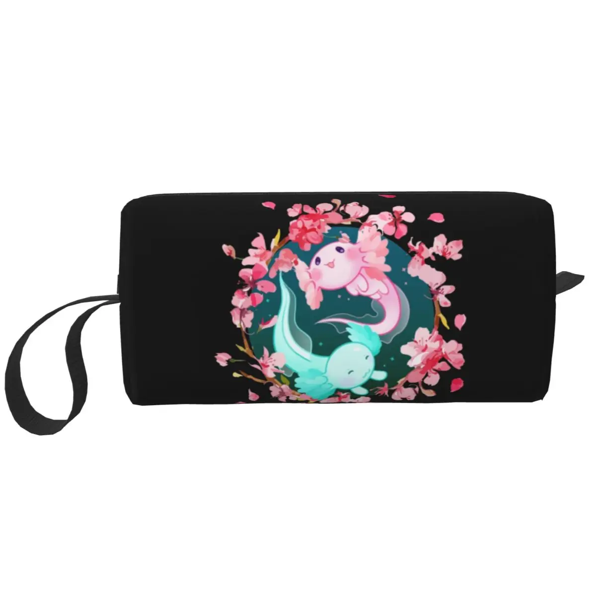

Travel Axolotl Yin Yang Cherry Blossoms Toiletry Bag Salamander Animal Cosmetic Makeup Organizer Beauty Storage Dopp Kit Case