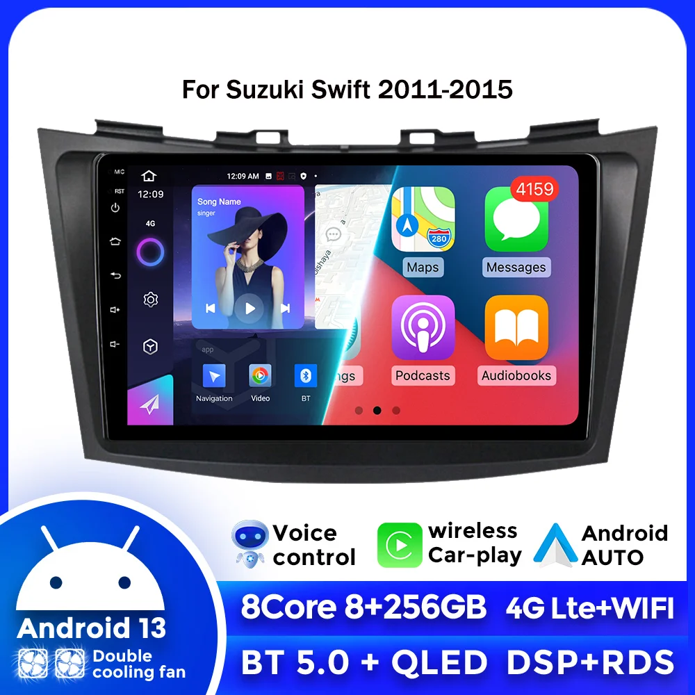 Мультимедийный Плеер Carplay Auto Radio 2din С Gps-навигацией 4g Lte Android 13 Для Suzuki Swift 2011-2015