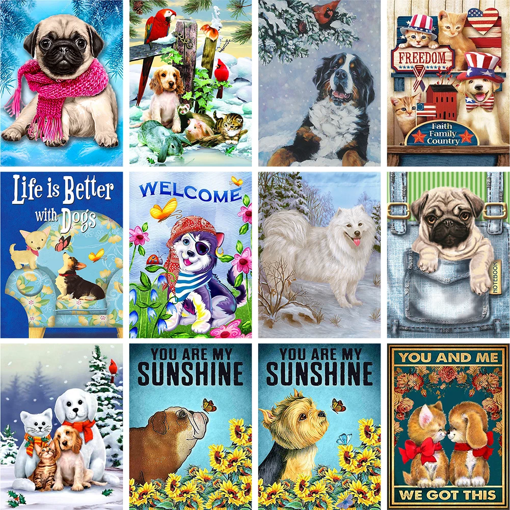 

5D DIY Алмазная мозаика с рисунком собаки кошки, полная круглая мозаика стразы, аксессуары для украшения дома