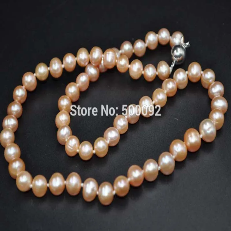 

Genuine 17" 7*7-8mm potato pink freshwater pearl necklace