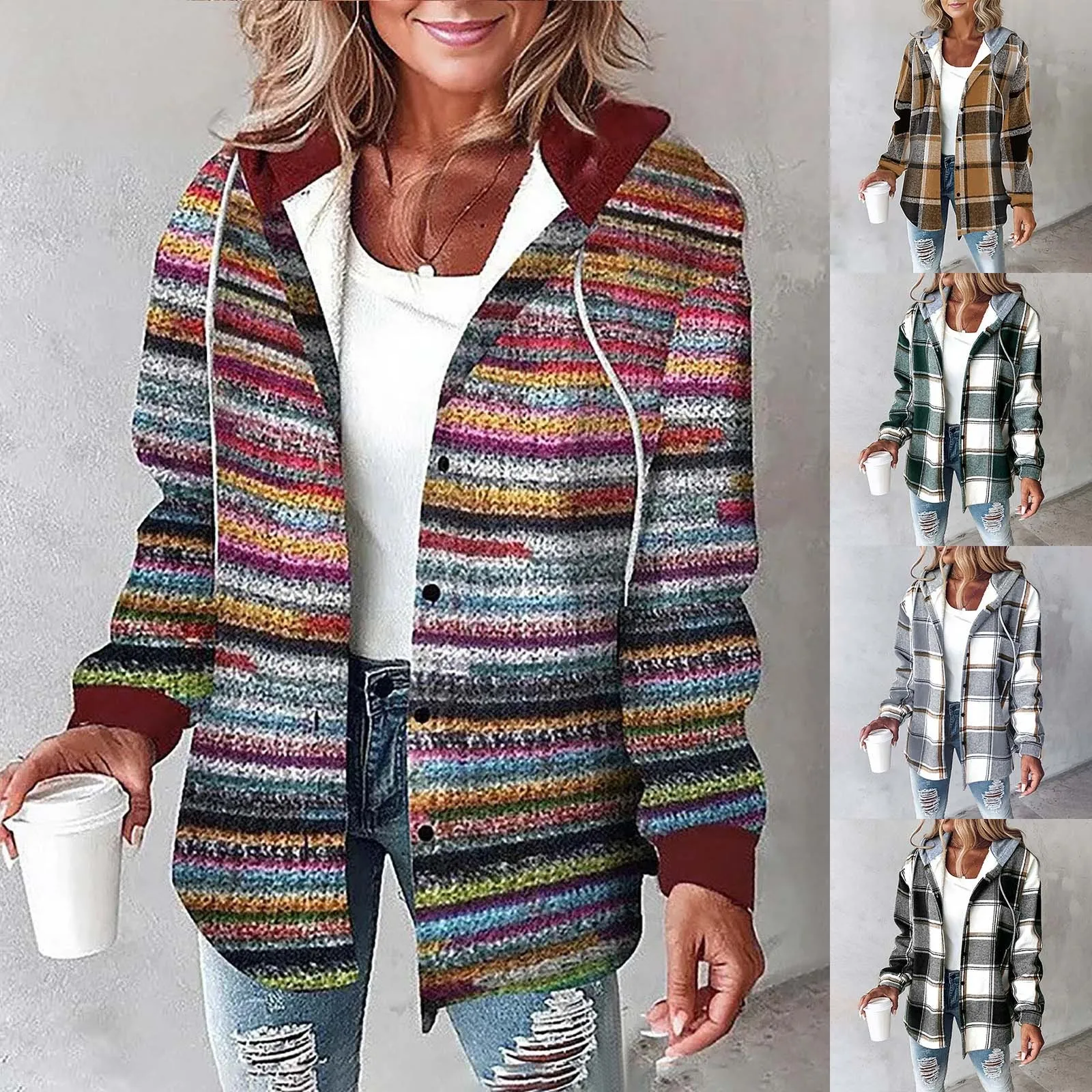 Женский однобортный Свитшот в клетку свободного кроя с карманами