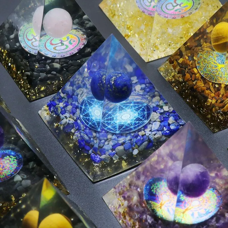 Healing Reiki Natural Crystal Ball Crushed Stone Chakra Energy Generator Pyramid Resin Orgonite Pyramid Home Decor Car Ornaments