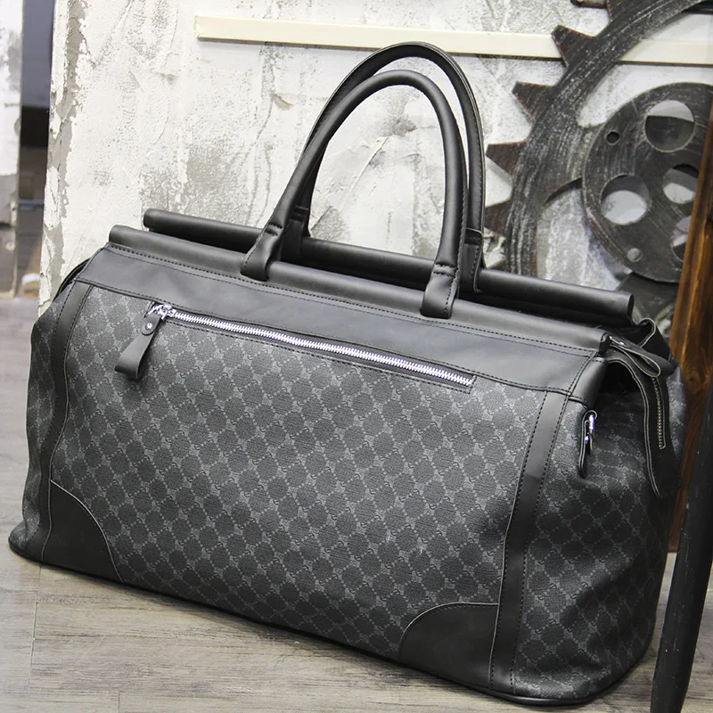 Модная клетчатая дорожная сумка мужская большая вместительная с ручками сверху