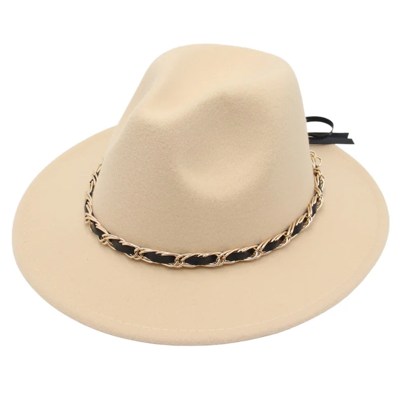 

(56-61cm) PU Chain Wide Brim Fedora Hat Women Men Felt Cap 2022 Autumn Bull Belt Jazz Ladies Hat Country Hat sombreros de mujer