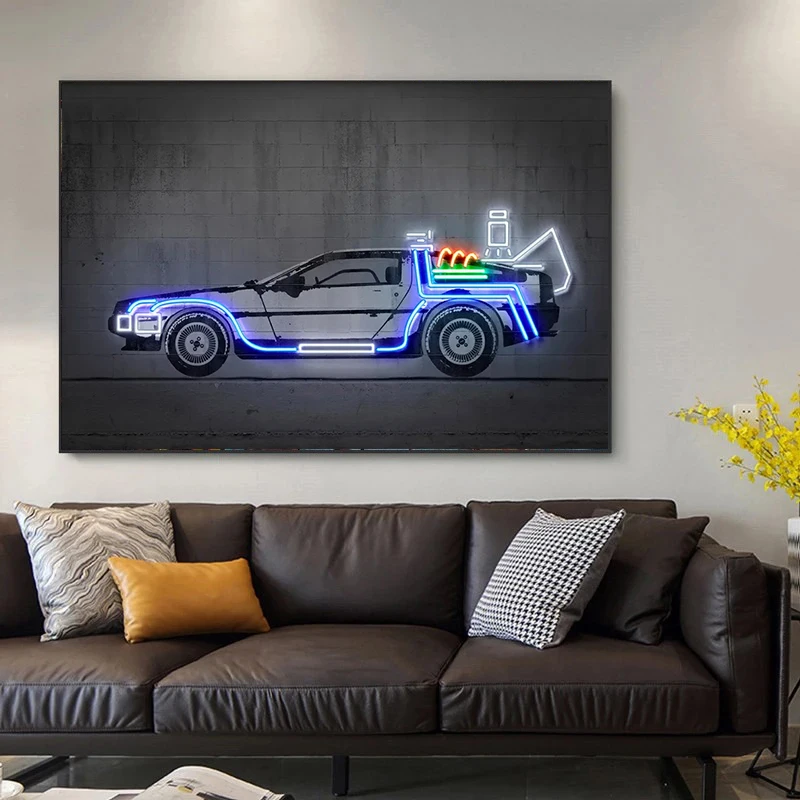 Абстрактные картины на холсте гоночные Неоновые Настенные постеры и принты для