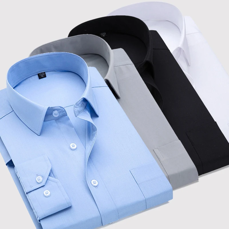 High Quality Men's Dress Shirts Men Long Sleeve Casual Solid Color Button Down Shirt Slim Business Formal Dress Shirt