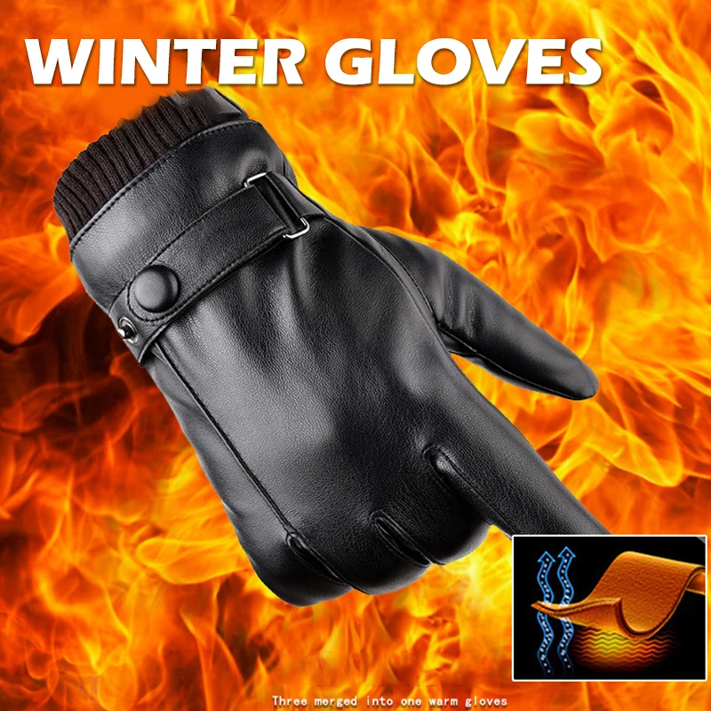

Перчатки мужские из экокожи, теплые ветрозащитные варежки для вождения, для работы с сенсорным экраном, черные, на осень/зиму