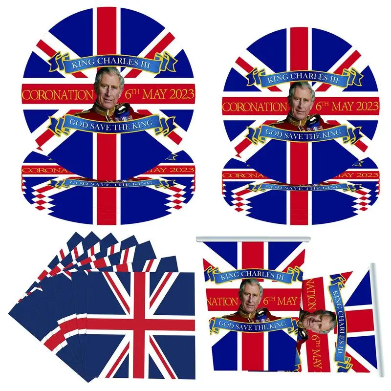 

UK Party Supplies 2023 King Charles III Coronation Theme Party Supplies 68Pcs British Flag Party Supplies Tableware Union Jack