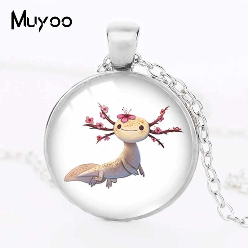 2022 New Cute Axolotl Pendant Necklace Animal Round Photo Necklaces Glass Dome Jewelry Gifts images - 6