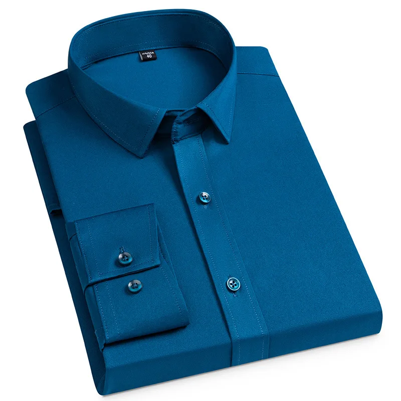 EUOW 2022 Fashion Elastic Men Suit Shirt Summer New Solid Color Long Sleeve Tops Professional Wear Tooling Casual Business Shirt