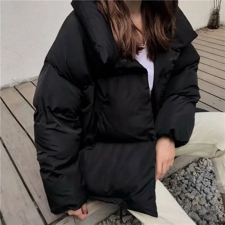 New Women Short Jacket Winter Thick Hooded Cotton Padded Coats Female Korean Loose Puffer Parkas Student Ladies Oversize Outwear