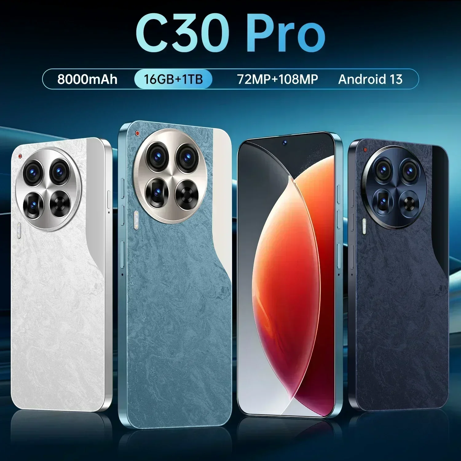 Новый мобильный телефон C30 Pro 7.3HD глобальная версия 4G 5G оригинальный смартфон 48 + 108