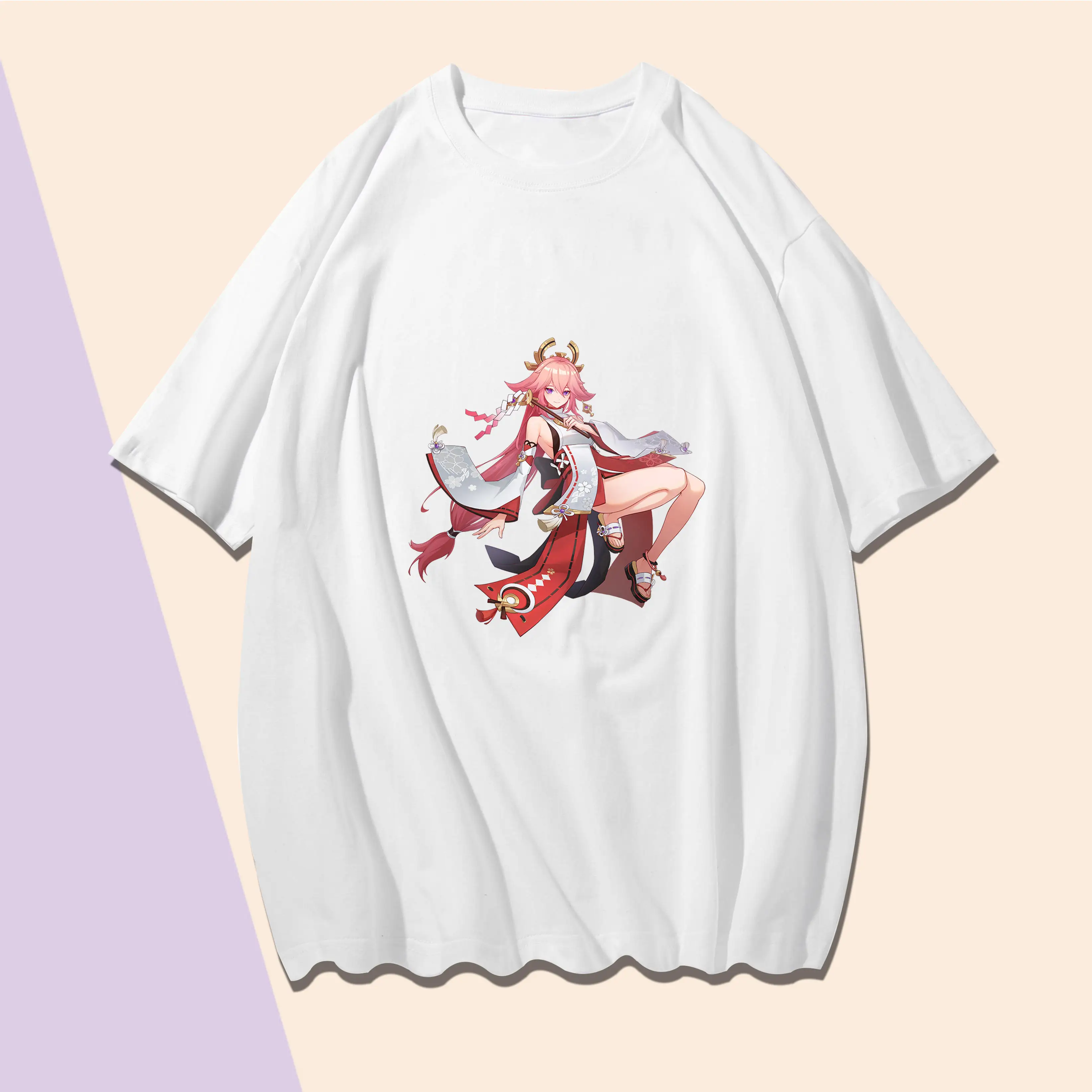 

Genshin Impact Anime Sexy Witch Printing T Shirt Short Sleeve Round Neck Loose T Shirt L XXXL Black White Cotton Casual Clothing