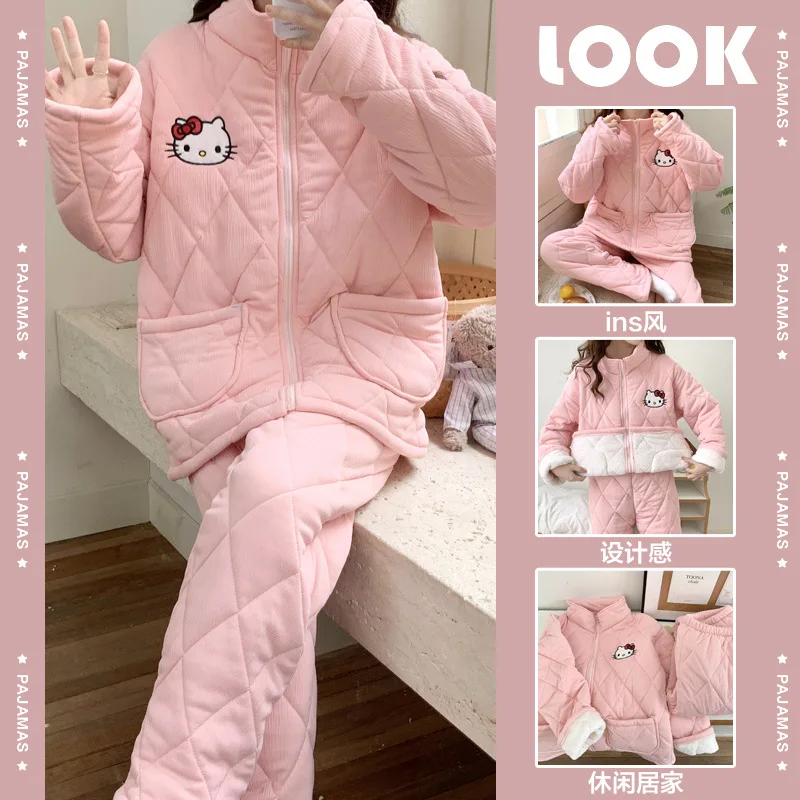 Кавайная пижама из кораллового флиса Hello Kitty Y2K Sanrio аниме мультфильм Cinnamoroll