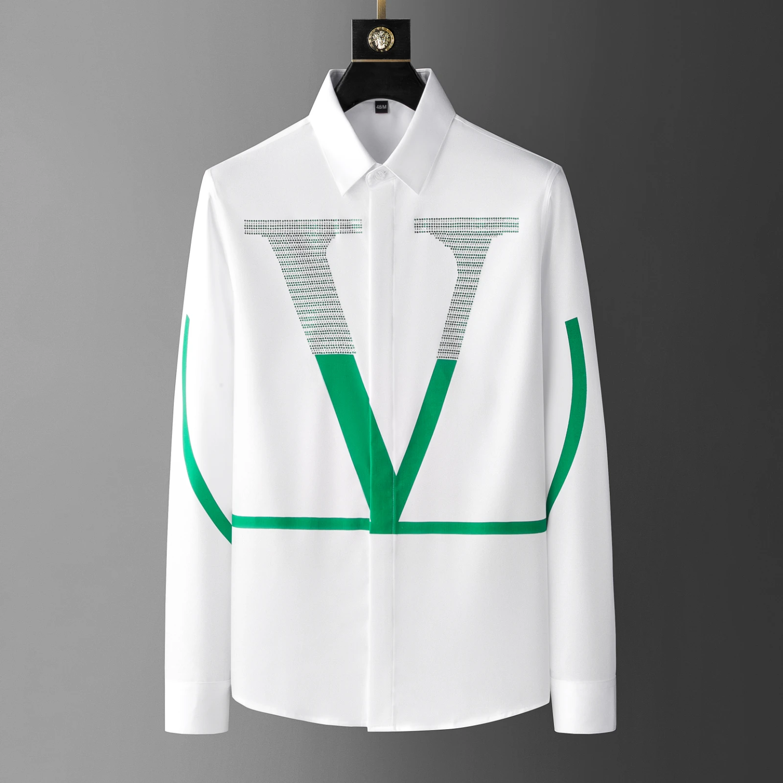 

Мужская приталенная рубашка с длинным рукавом, с большим V-образным вырезом