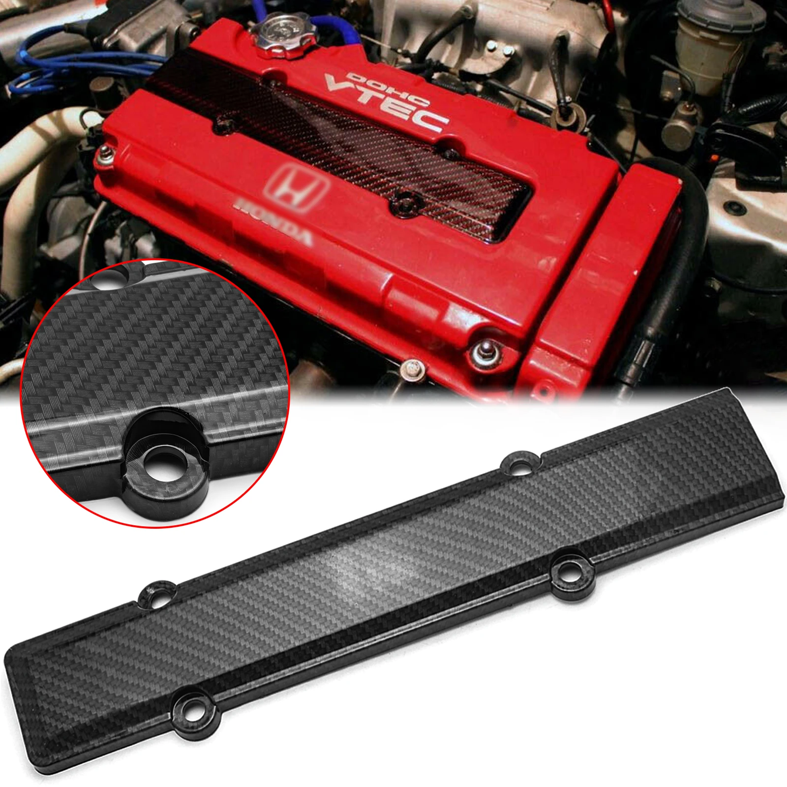 

Carbon Fiber Look Engine Valve Cover Spark Plug Insert For Honda Civic Coupe Del B18 B16 B Series VTEC Acura Integra