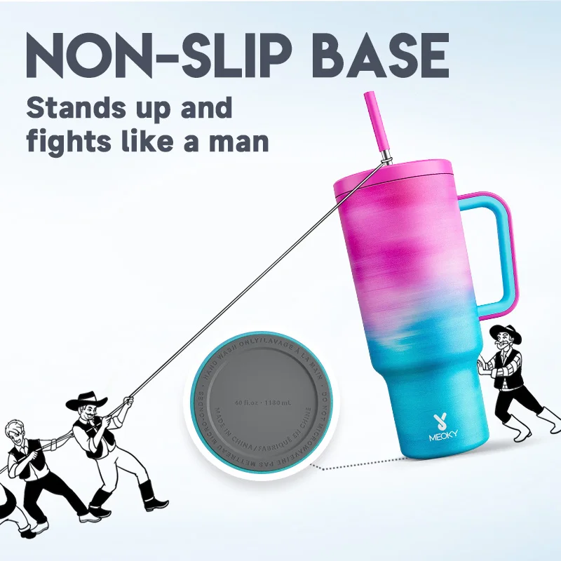 Стакан Meoky 40 унций с ручкой и соломенными крышками кофейная чашка из нержавеющей
