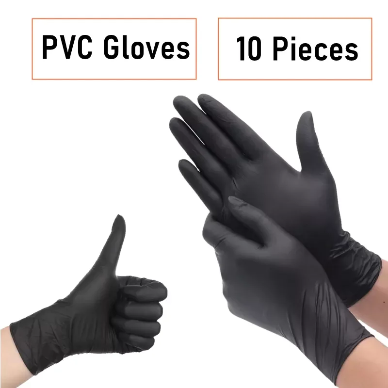 

Elastic Black Disposable PVC Gloves Kitchen Lab Powder Free Household Cleaning Industrial Tattoo Beauty Working Gloves