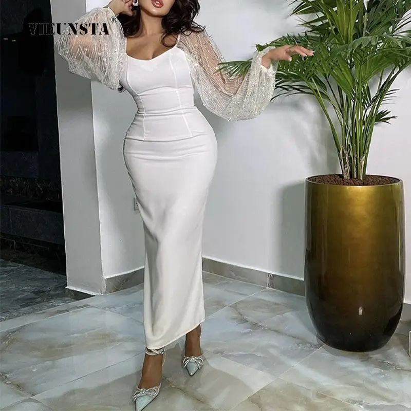 

Женское Сетчатое платье с квадратным вырезом и блестками