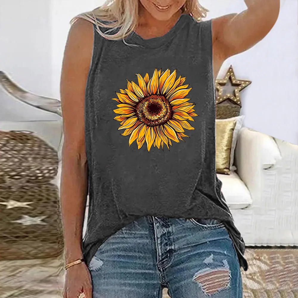 

Seeyoushy Floral Print 2023 Summer New Sleeveless Crewneck Women's T-shirt Casual Fashion Y2K Women's Top 90's Trend Women's Top