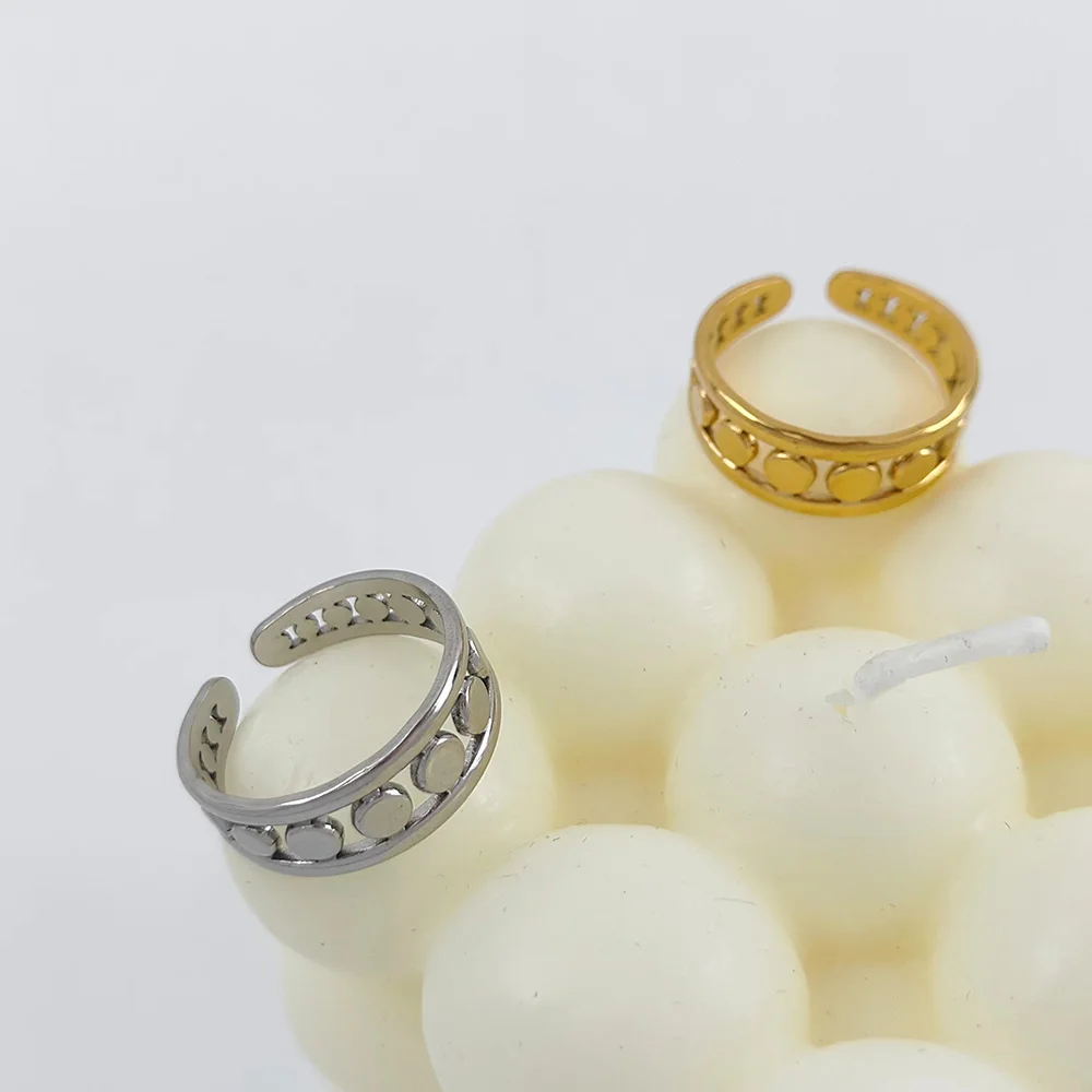 

Round Double Layer Open Rings For Women Gold Plated Adjustable Stainless Steel Ring Wedding Aesthetic Jewelry Gift Bijoux Femme