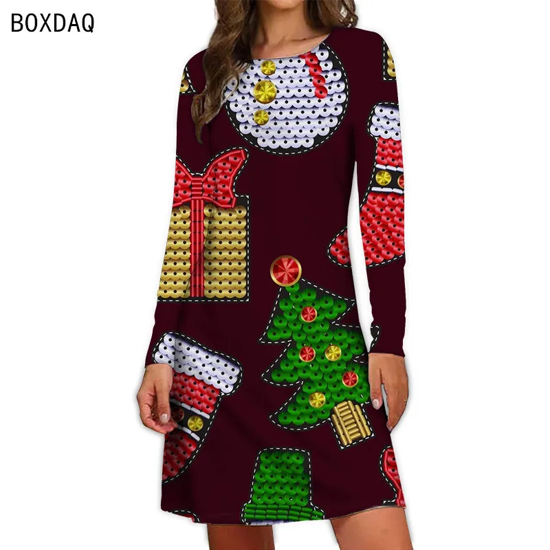 

Женское платье с принтом рождественской елки, новое элегантное женское рождественское мини-платье, повседневное винтажное зимнее рождеств...